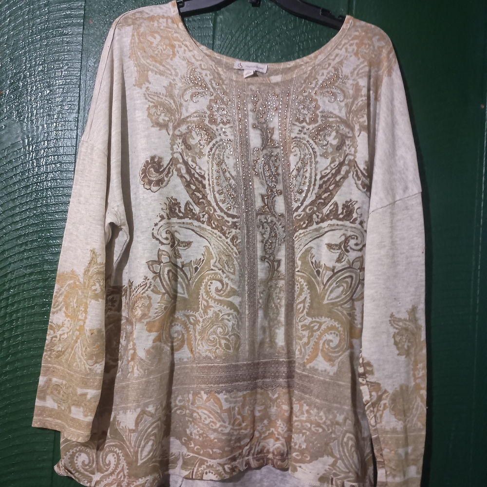 CB Beige and Gold Women's Embellished Top